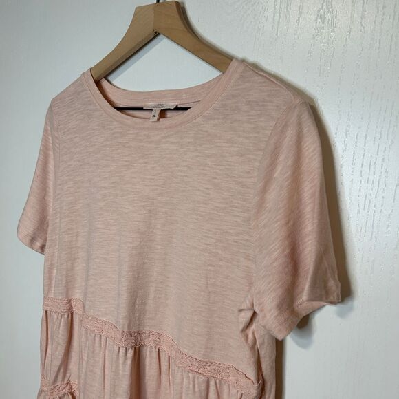 Como Vintage Blush Pink Tiered Lace Trim T-Shirt Boho Chic Summer Top L B4 - Picture 5 of 7